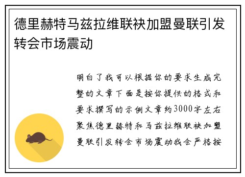 德里赫特马兹拉维联袂加盟曼联引发转会市场震动